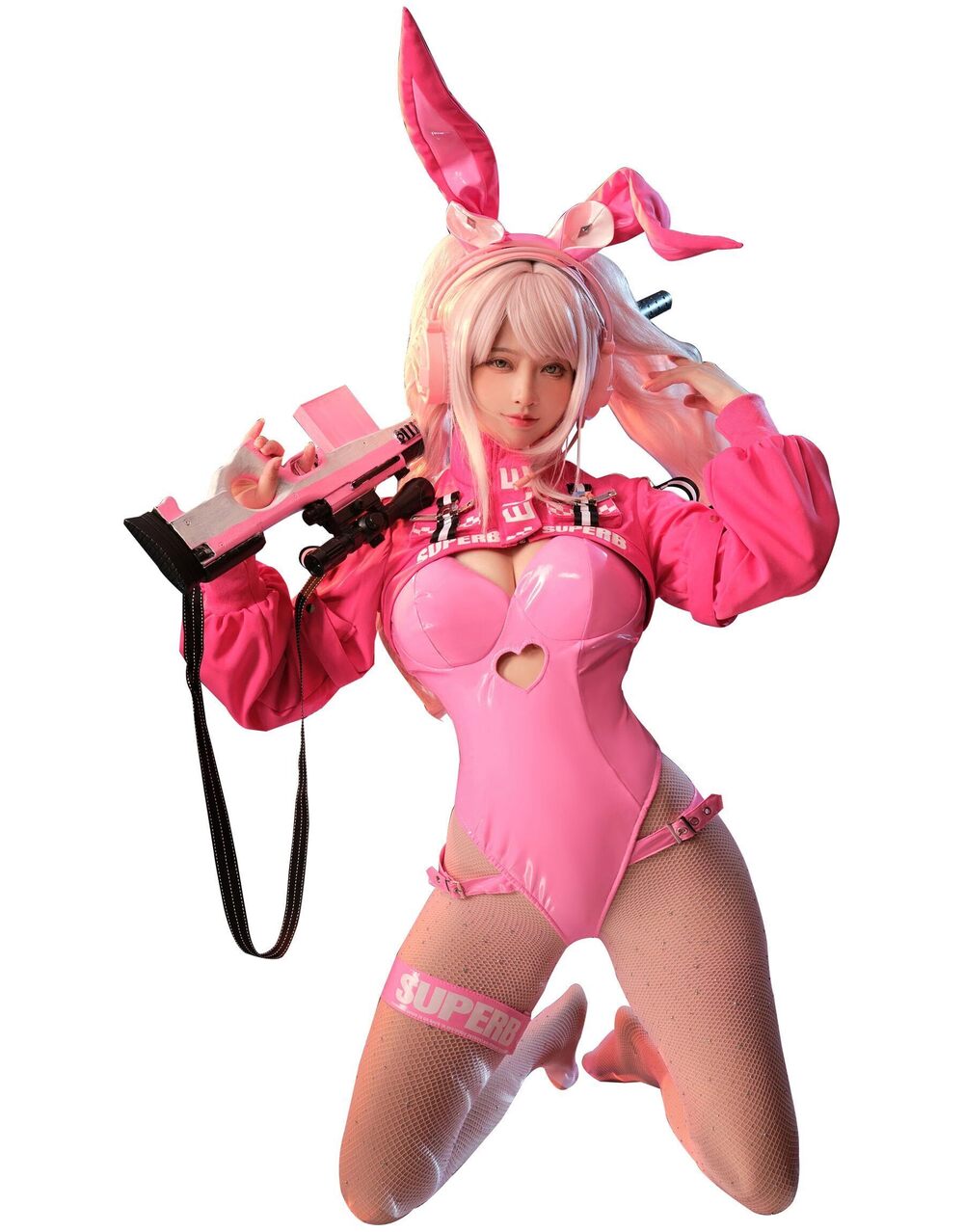 5040 Anime Derivative Bunny Cosplay Costume With Jacket Headband Fishnet